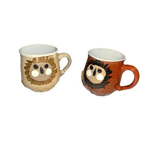 Set of 2 Vtg Studio Takahashi Pottery mug San Francisco Lion 3D, Double Sided